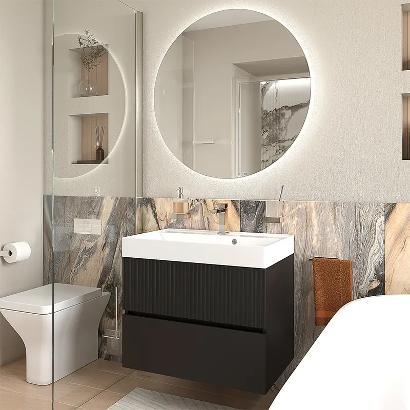 jasmine 700 black wall vanity unit and white sink
