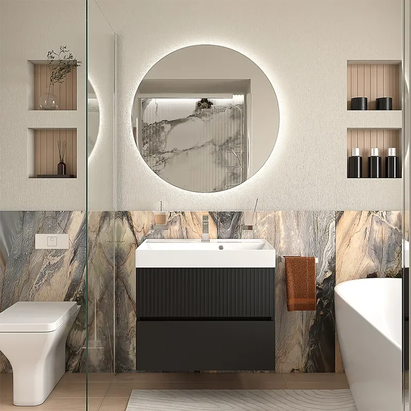 jasmine 700 black wall vanity unit and white sink