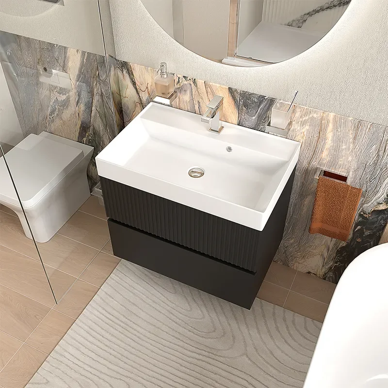 jasmine 700 black wall vanity unit and white sink