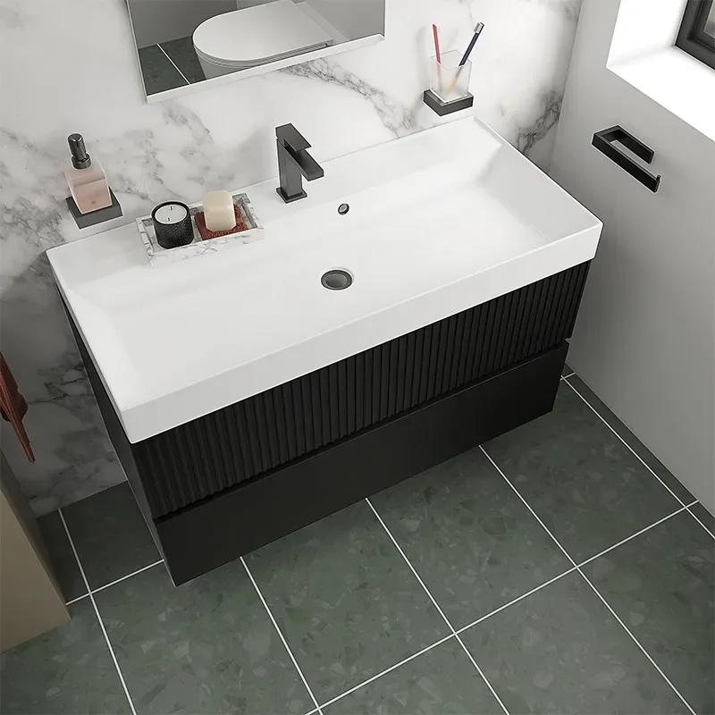 jasmine 1000 black wall vanity unit with white basin