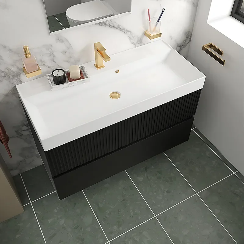 jasmine 1000 black wall vanity unit with white basin