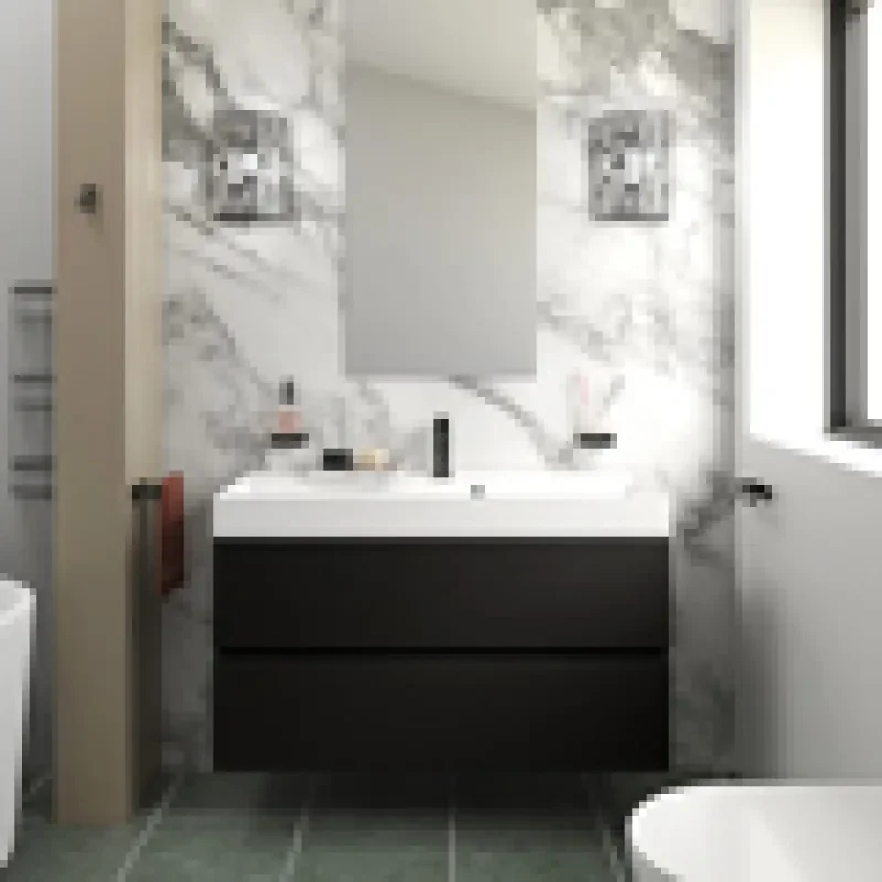 jasmine 1000 black wall vanity unit with white basin