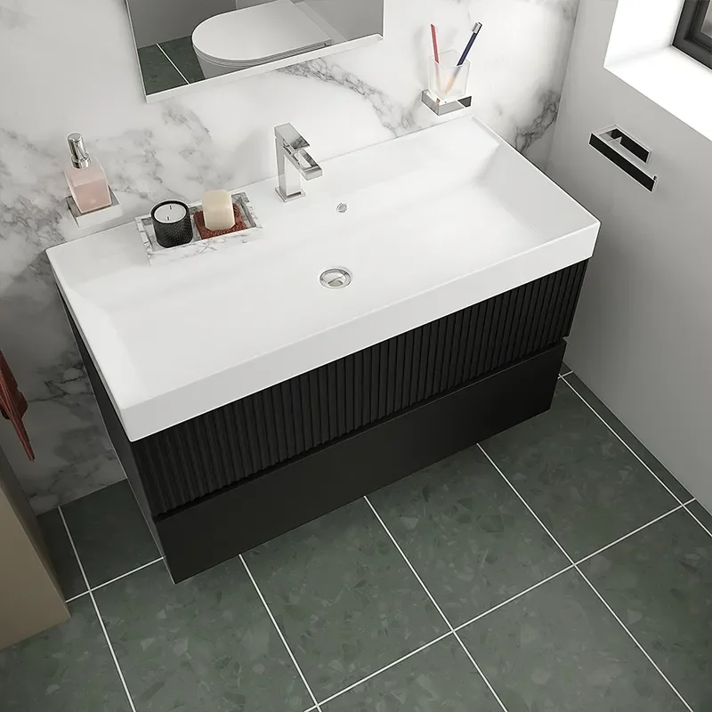 jasmine 1000 black wall vanity unit with white basin