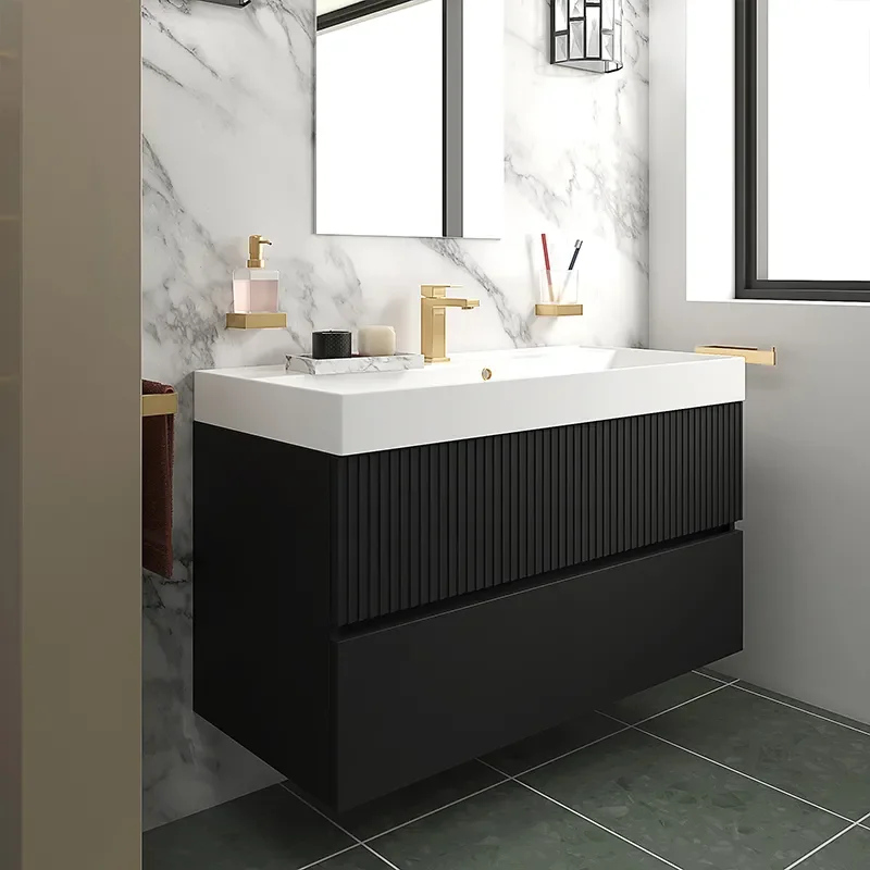 jasmine 1000 black wall vanity unit with white basin