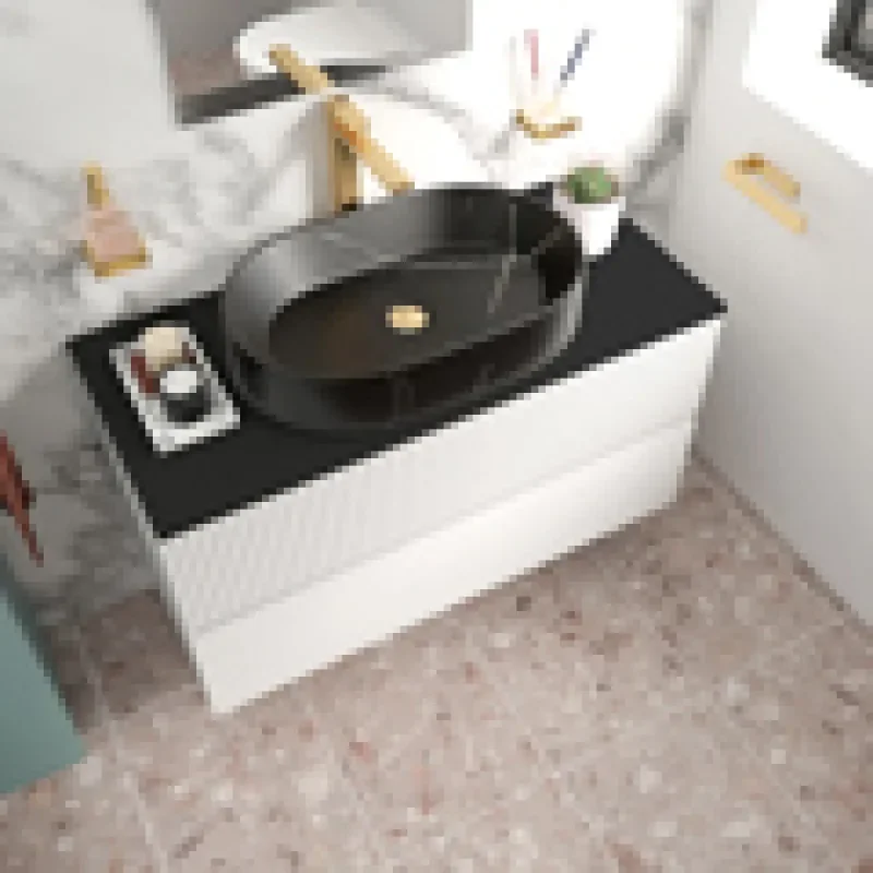 jasmine 1000 white wall vanity unit with black basin