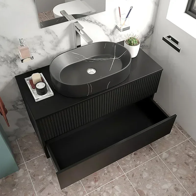 Product Image for Jasmine Black 1000mm Wall Hung Vanity Unit with Black Basin