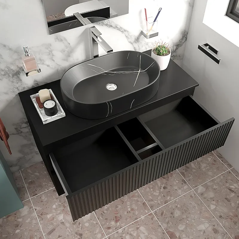 jasmine 1000 black wall vanity unit with black sink