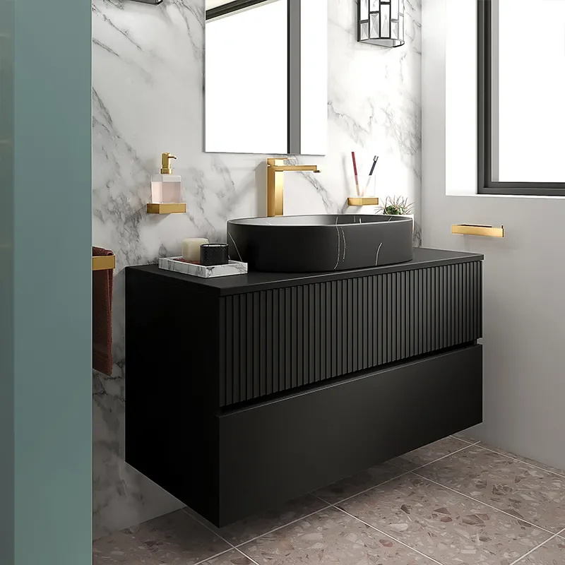 jasmine 1000 black wall vanity unit with black sink
