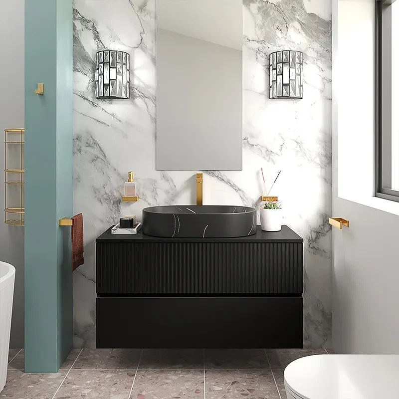 jasmine 1000 black wall vanity unit with black sink