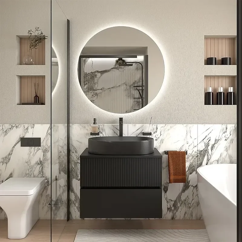 Product Image for Jasmine black 700mm Wall Hung Vanity Unit with Black Basin and Worktop