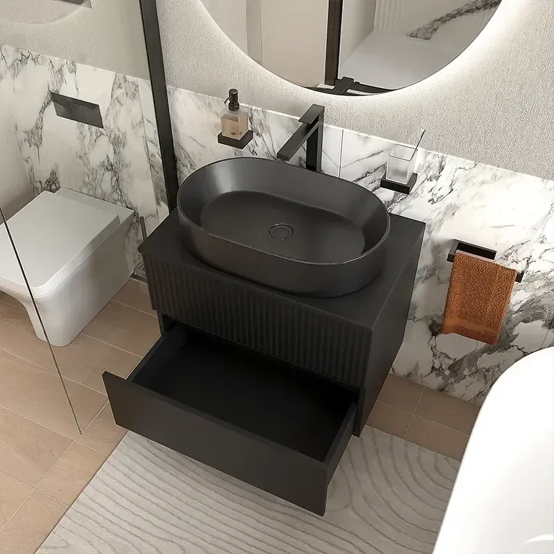 Product Image for Jasmine black 700mm Wall Hung Vanity Unit with Black Basin and Worktop