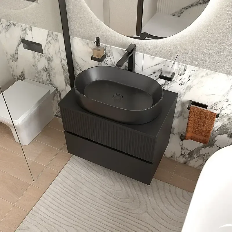 Product Image for Jasmine black 700mm Wall Hung Vanity Unit with Black Basin and Worktop