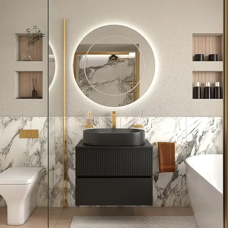 Product Image for Jasmine black 700mm Wall Hung Vanity Unit with Black Basin and Worktop