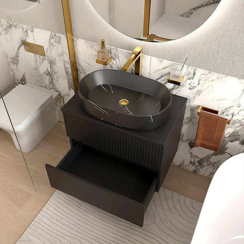 jasmine black wall vanity unit and black sink