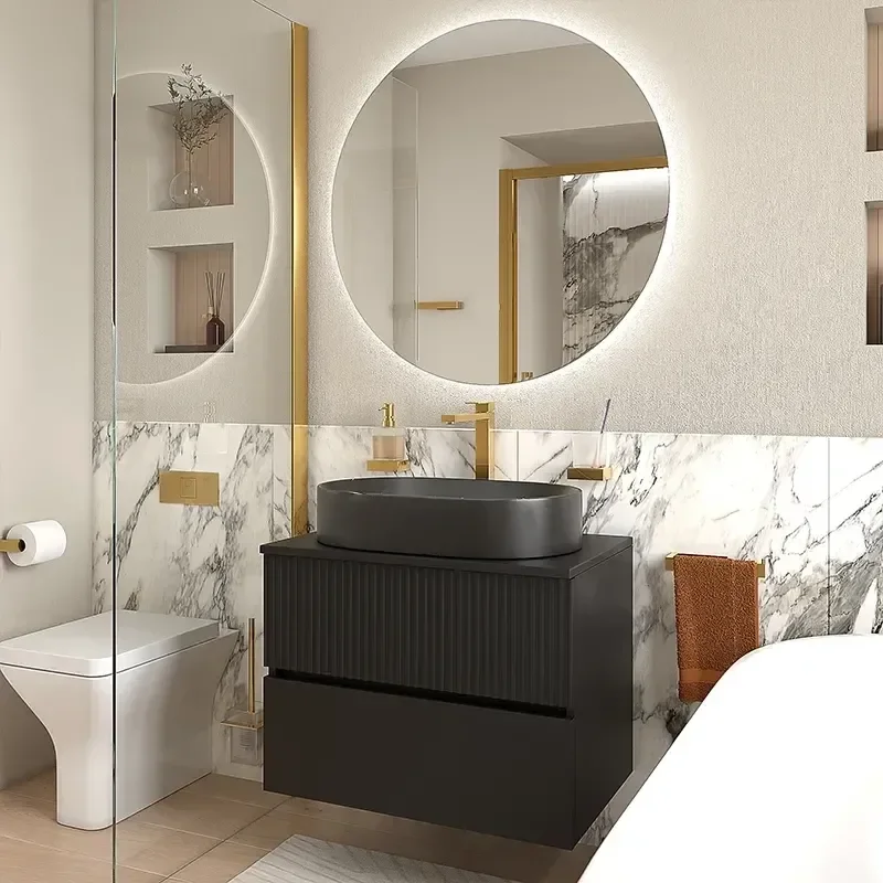 Product Image for Jasmine black 700mm Wall Hung Vanity Unit with Black Basin and Worktop