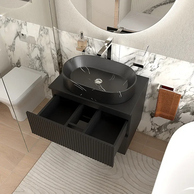 jasmine black wall vanity unit and black sink