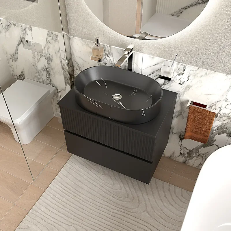 jasmine black wall vanity unit and black sink
