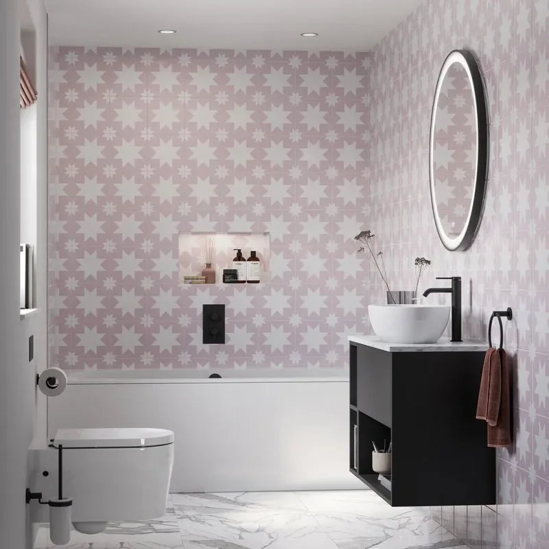 britton hackney 900mm wall hung black vanity unit with open shelves and countertop basin