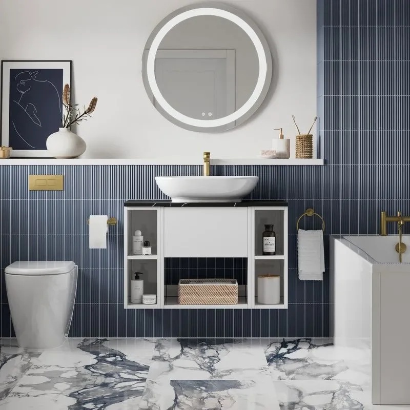 britton hackney 900mm wall hung white vanity unit with shelves & countertop basin