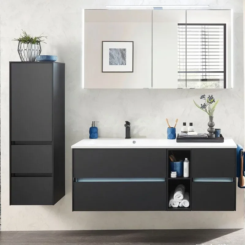 pelipal 6010 1300mm wall hung vanity unit with drawers and shelves | matt black