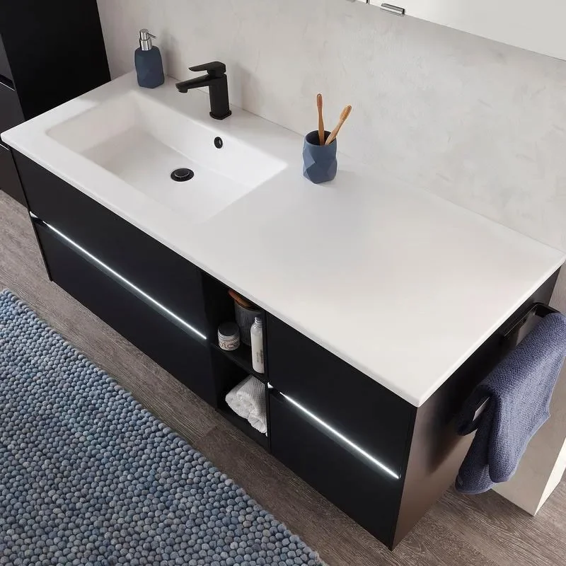 pelipal 6010 1300mm wall hung vanity unit with drawers and shelves | matt black