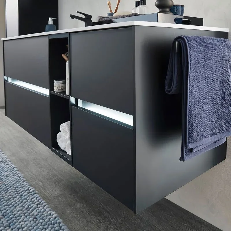 pelipal 6010 1300mm wall hung vanity unit with drawers and shelves | matt black