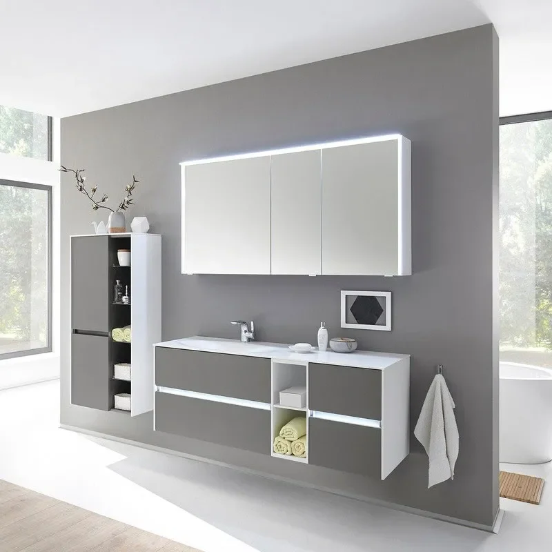 pelipal 6010 1300mm wall hung vanity unit with drawers and shelves | quartz grey
