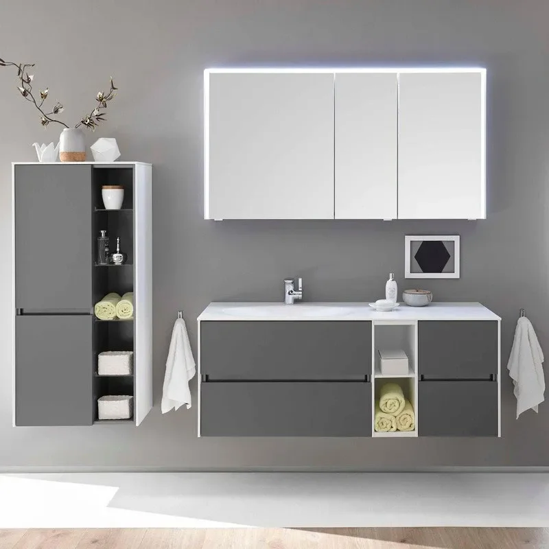 pelipal 6010 1300mm wall hung vanity unit with drawers and shelves | quartz grey