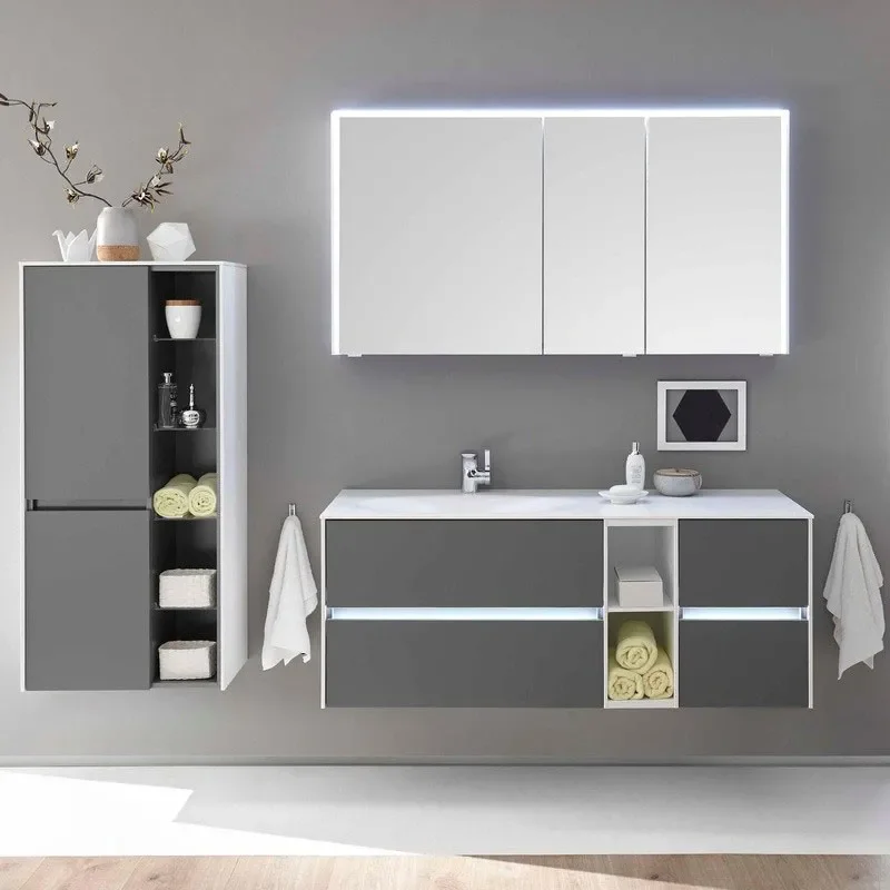 pelipal 6010 1300mm wall hung vanity unit with drawers and shelves | quartz grey