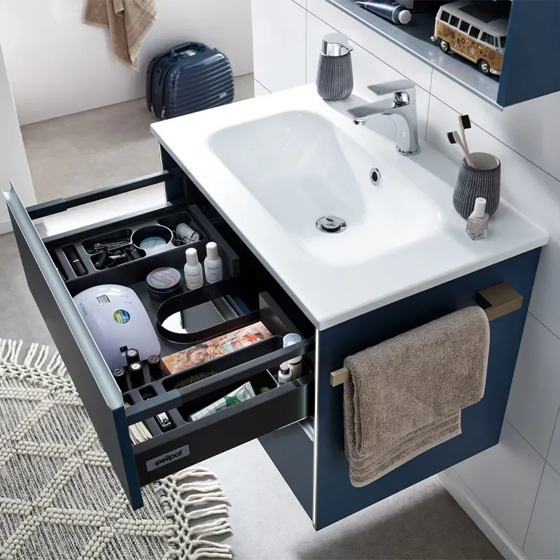 pelipal 6040 wall hung two drawer 700mm cloakroom vanity unit with optional mirror cabinet & tall shelving