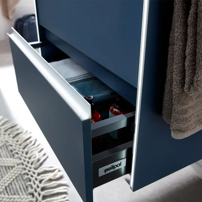 pelipal 6040 wall hung two drawer 700mm cloakroom vanity unit with optional mirror cabinet & tall shelving