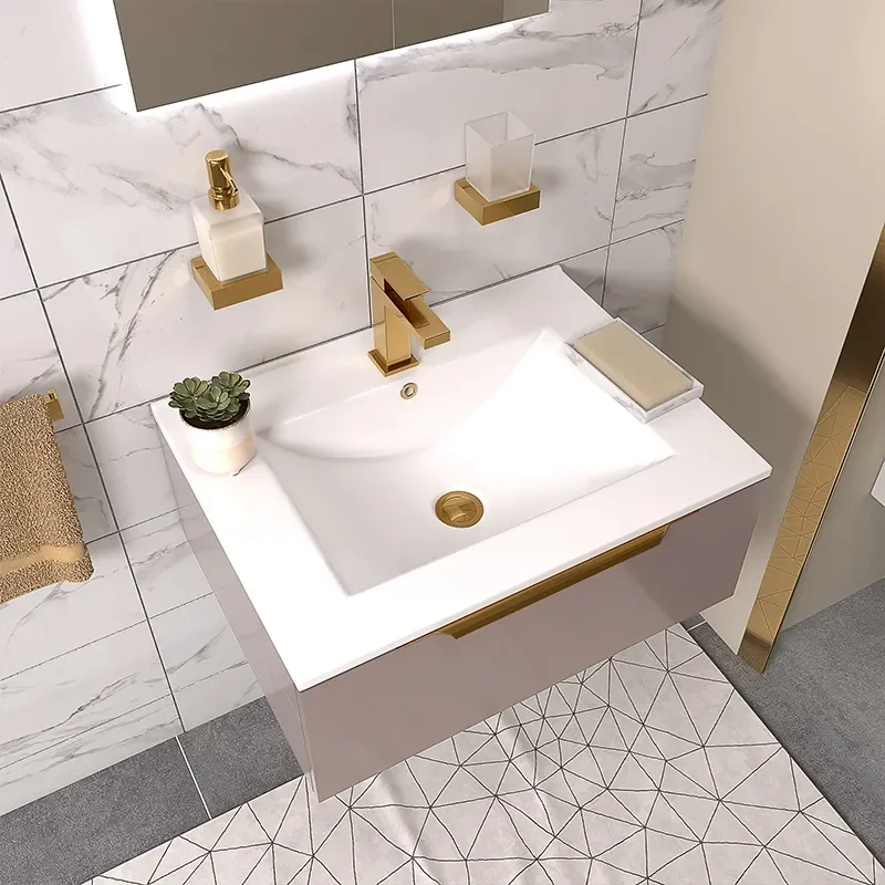 pemberton gold 600mm wall hung basin drawer unit