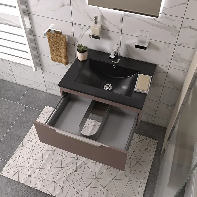 pemberton gold 600mm wall hung vanity unit black sink