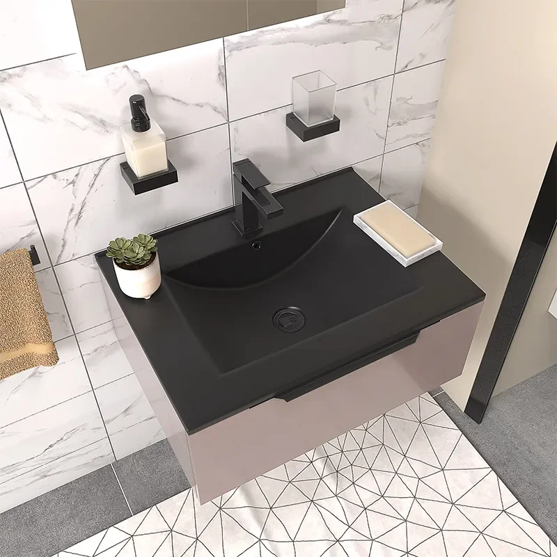 pemberton gold 600mm wall hung vanity unit black sink