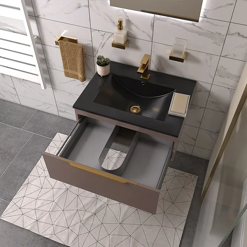 pemberton gold 600mm wall hung vanity unit black sink