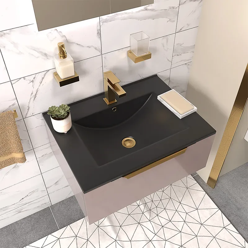 pemberton gold 600mm wall hung vanity unit black sink