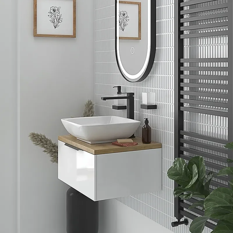 jivana white 600 wall oak countertop vanity unit
