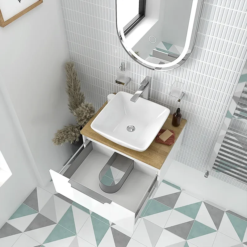 jivana white 600 wall oak countertop vanity unit