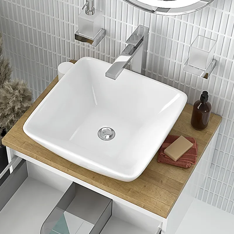 jivana white 600 wall oak countertop vanity unit