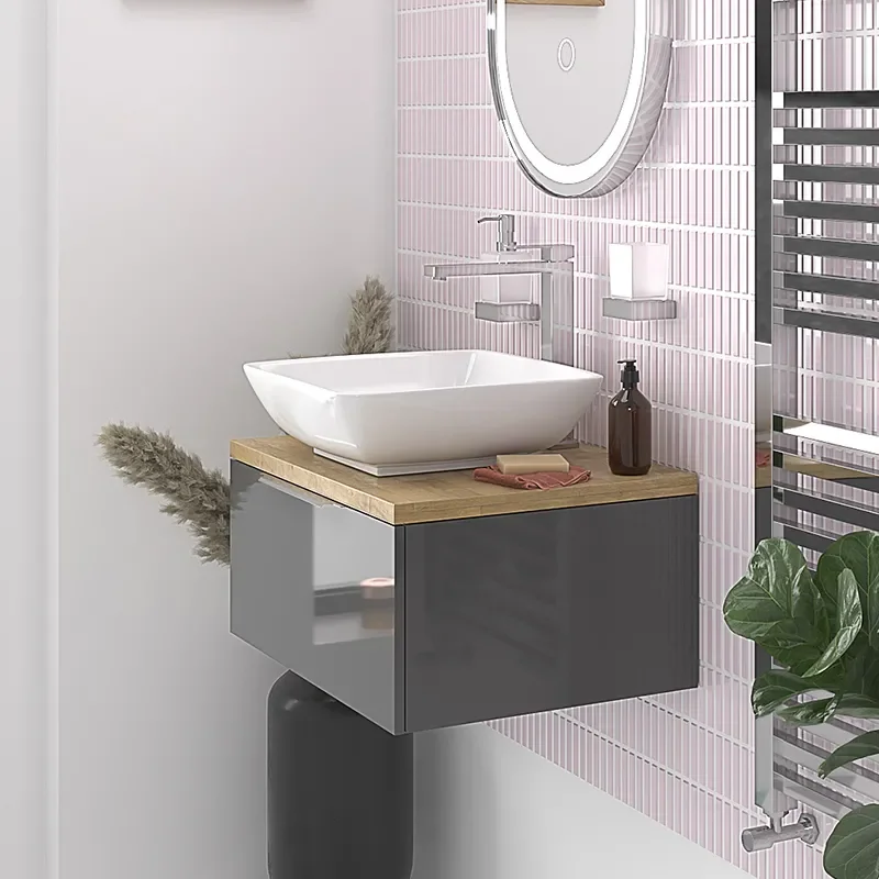 jivana grey 600 wall oak countertop vanity unit