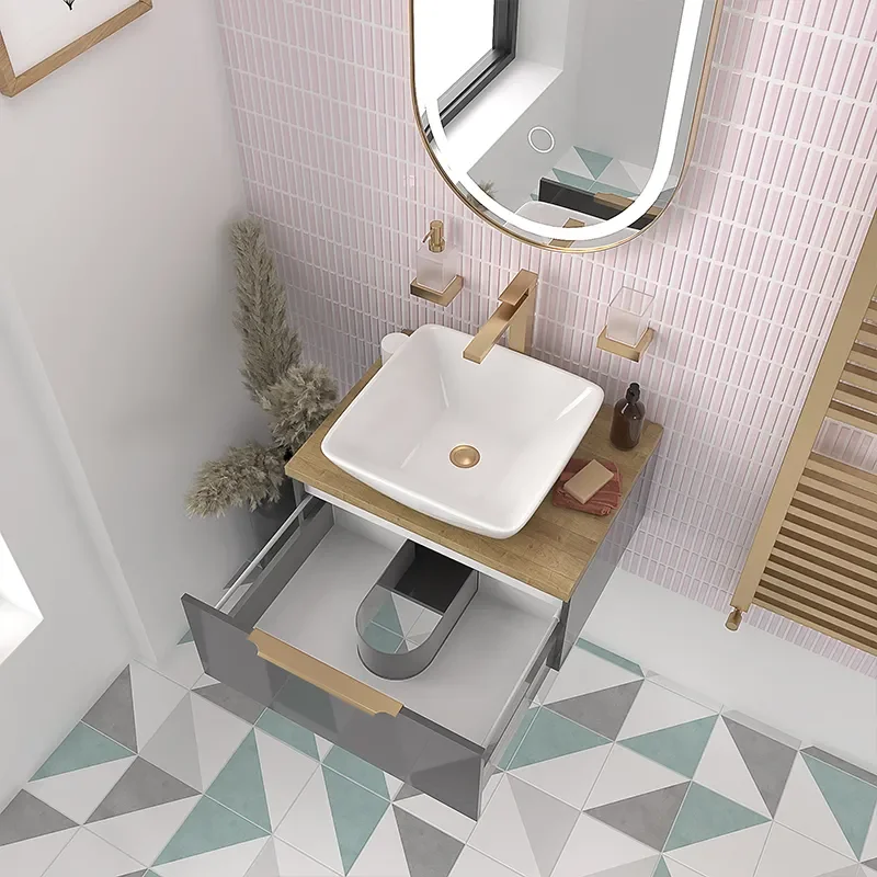jivana grey 600 wall oak countertop vanity unit