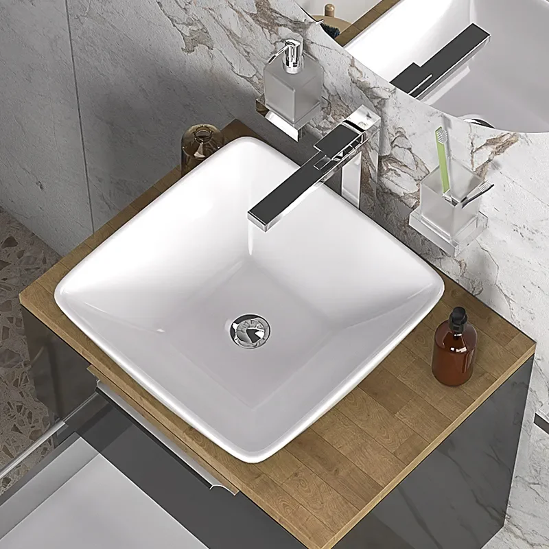 sonix grey 600 wall hung bathroom unit with oak countertop