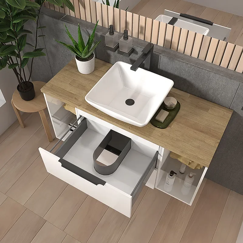 sonix white 1200 vanity unit with oak countertop