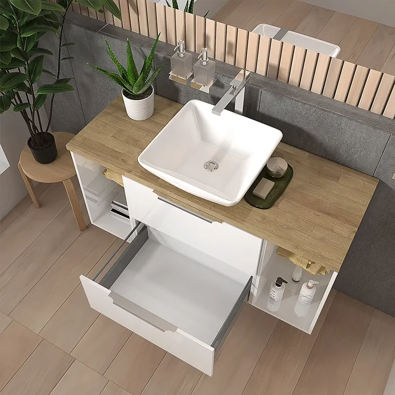sonix white 1200 vanity unit with oak countertop