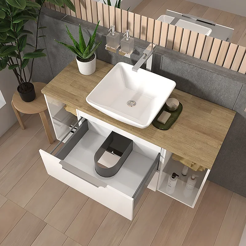 sonix white 1200 vanity unit with oak countertop