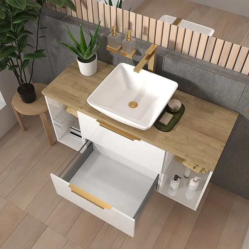 sonix white 1200 vanity unit with oak countertop