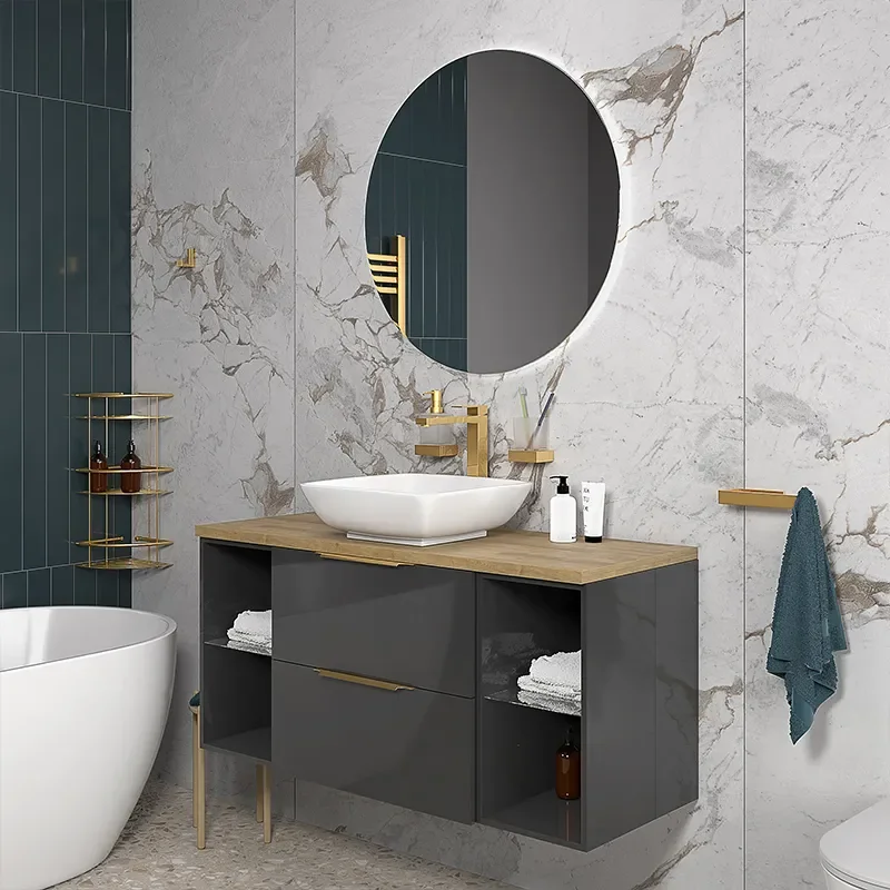sonix grey 1200 vanity basin unit with oak worktop