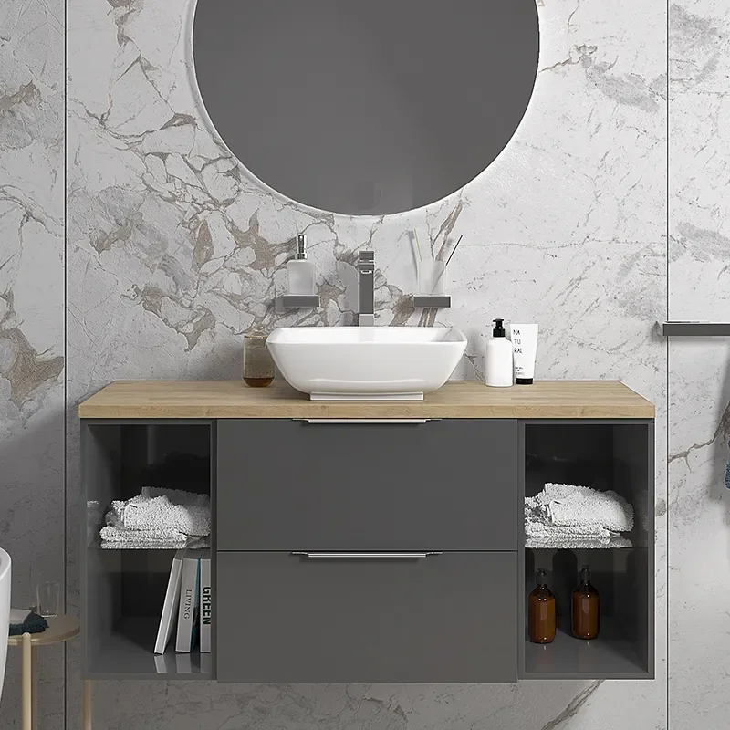 sonix grey 1200 vanity basin unit with oak worktop
