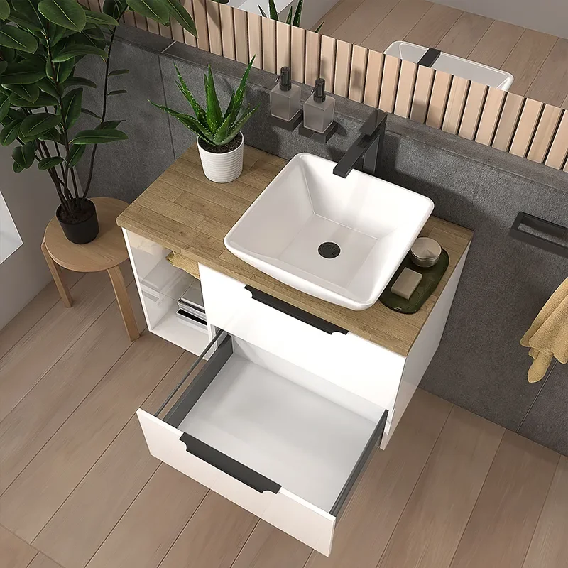sonix white 900 wall hung unit with oak worktop