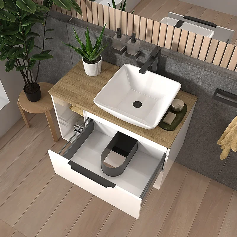 sonix white 900 wall hung unit with oak worktop